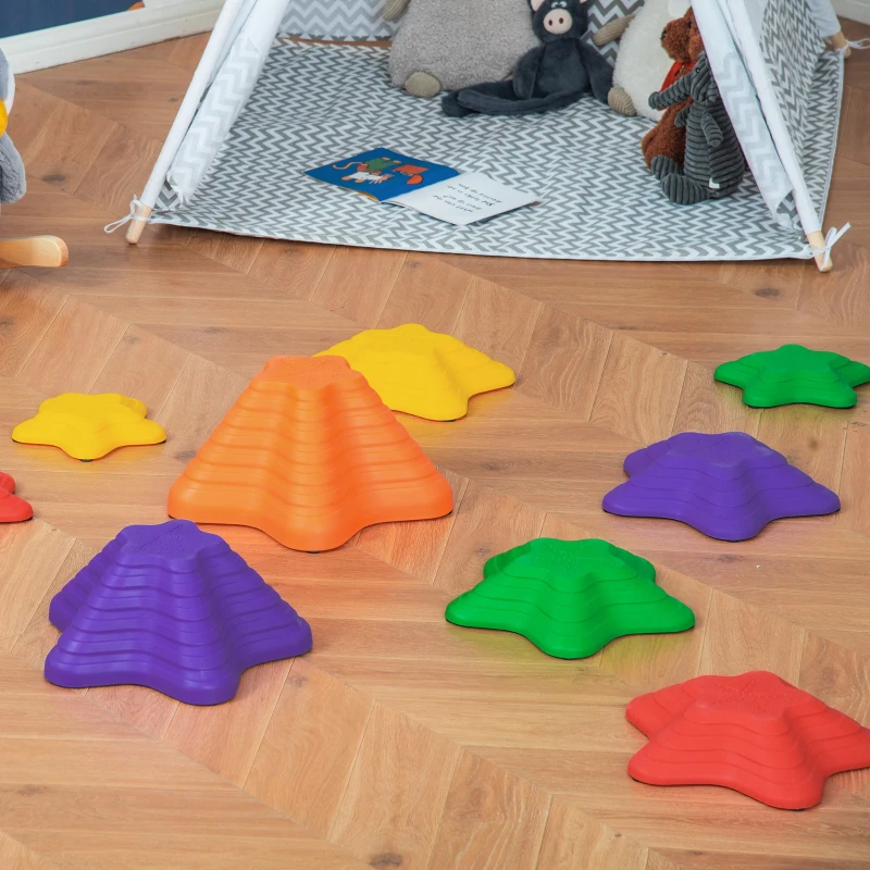 Outsunny Balance Stepping Stones for Kids, 11 PCS Starfish Style Non-Slip Obstacle Course, Stackable Balance Blocks for Coordination and Balance Development, Indoor/Outdoor