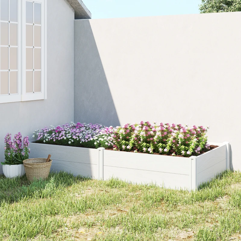 Outsunny Vinyl Raised Garden Bed Kit, 6.5 x 3 x 1ft Elevated Garden Box with Divider and Open Bottom, White