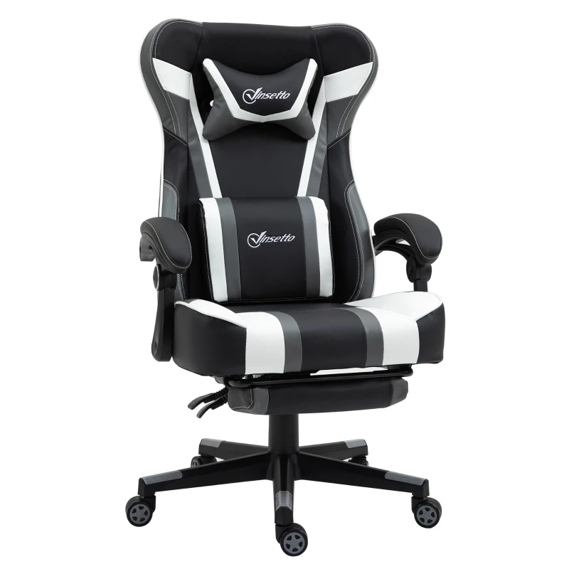 Vinsetto High Back Gaming Chair, Racing Style Ergonomic Computer Desk Chair with Adjustable Height, Retractable Footrest, Headrest and Lumbar Support, Grey