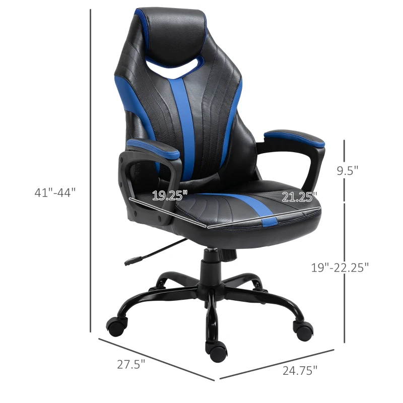 Vinsetto Racing Style Gaming Chair Ergonomic High Back Computer Office Chair PU Leather with 360° Swivel Rocking Adjustable Height Padded Armrest Blue