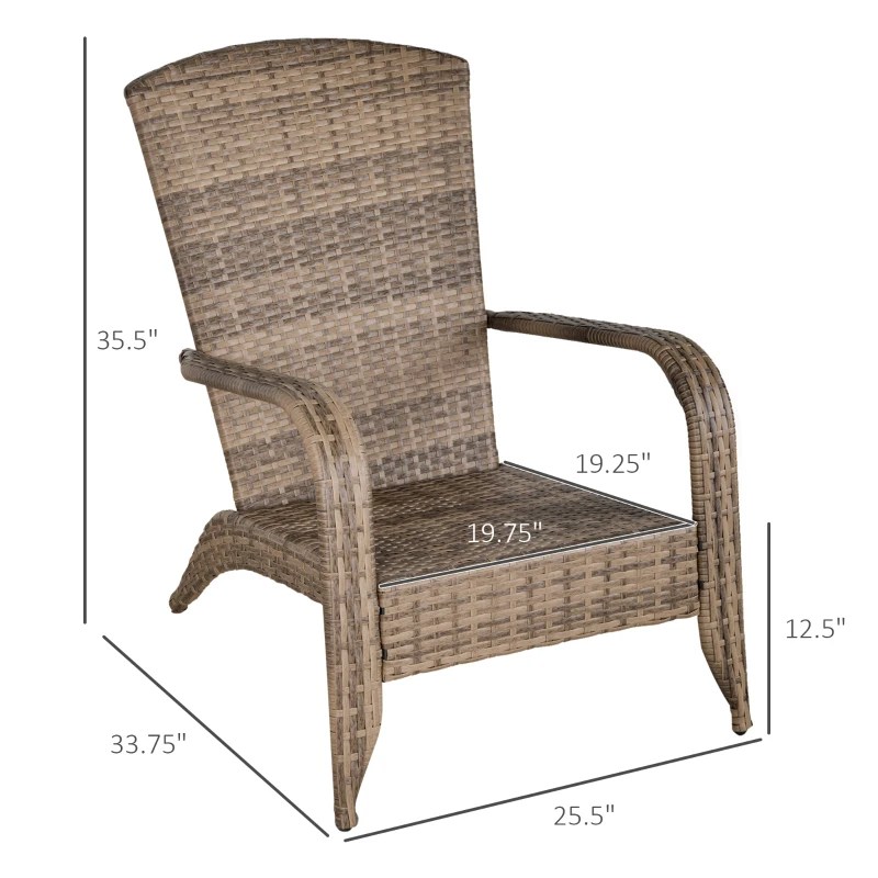 Outsunny Patio Wicker Adirondack Chair, Outdoor All-Weather Rattan Fire Pit Chair w/ Soft Cushions, Tall Curved Backrest and Comfortable Armrests for Deck or Garden, Charcoal Gray
