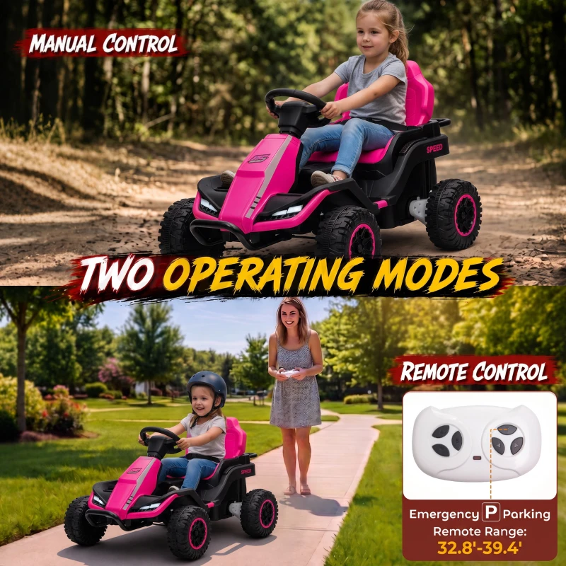 Qaba 24V Kids Electric Ride On Car with Dual Motors, Remote Control, 4-Wheel Suspension, Soft Start for 3-6 Years, Pink