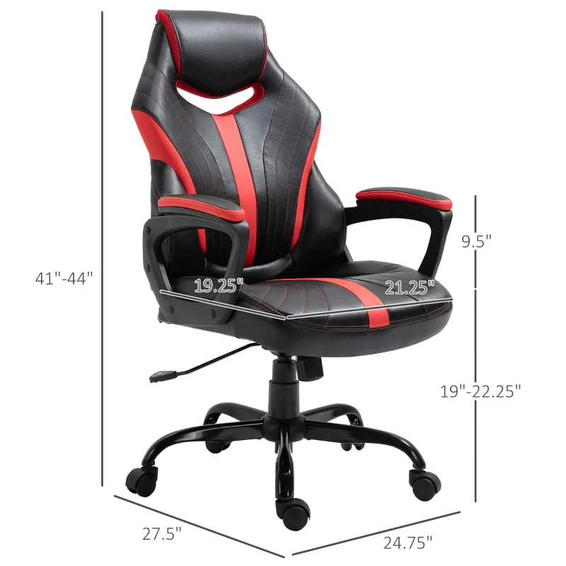 Vinsetto Racing Style Gaming Chair Ergonomic High Back Computer Office Chair PU Leather with 360° Swivel Rocking Adjustable Height Padded Armrest Red