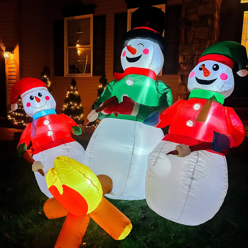 Outsunny 5 FT Christmas Inflatable Snowman Family, Xmas Blow Up Snowman Family with LED Lights for Indoor, Outdoor, Lawn, Party