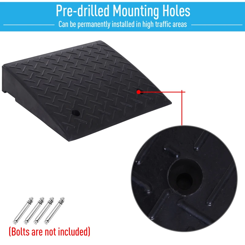 HOMCOM Rubber Curb Ramps Set, 4'' Heavy Duty Driveway Ramps with 33,000lbs Weight Capacity for Low Cars, Motorcycle, 2 Pack, 19" x 16.5" x 4"