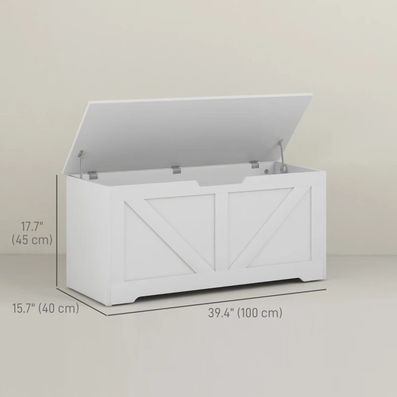 HOMCOM 39.4 Inches Storage Chest, Storage Trunk with 2 Safety Hinges for Living Room, White Wood Grain