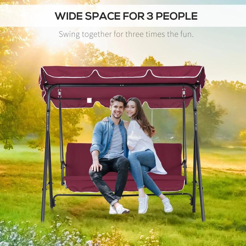 Outsunny Outdoor Patio Swing Chair with Adjustable Tilt Canopy and Removable Cushion, Red