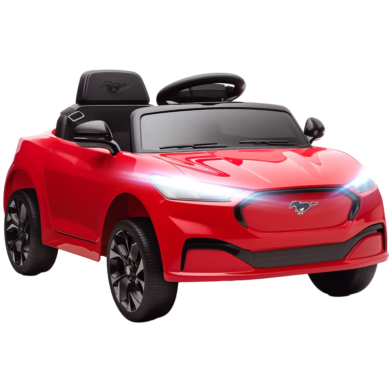 Qaba 12V Kids Ride On Car, Licensed Ford Mustang Mach-E Electric Car with Remote Control, LED Light, Music, Red