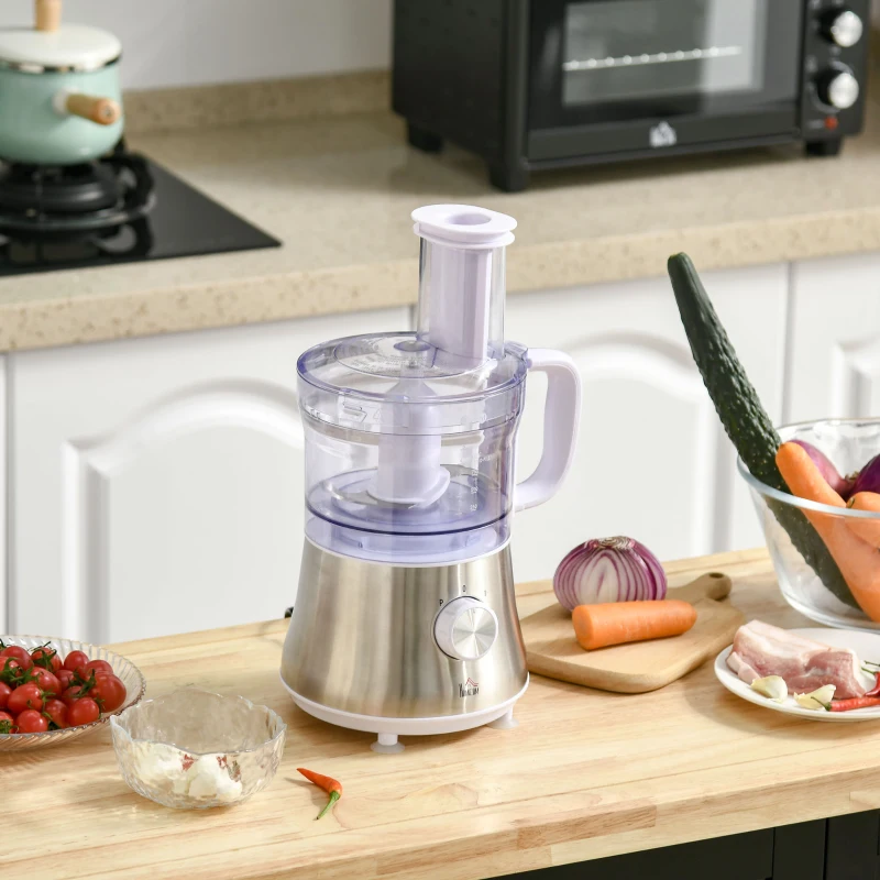 HOMCOM 2 in 1 Blender and Food Processor Combo for Chopping, Slicing, Shredding, Mincing and Pureeing for Vegetable, Meat and Nuts, 500W 5-Cup Bowl, 1.5L Blender Jug, 3 Blades and Adjustable Speed