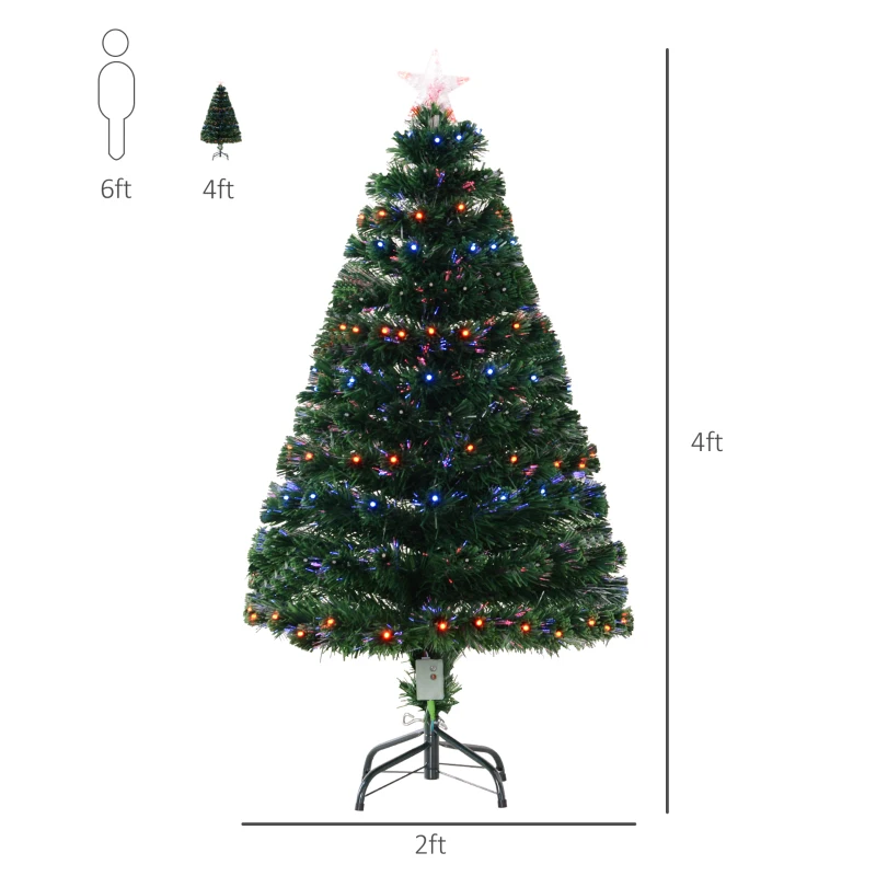 HOMCOM 4ft Fiber Optic Artificial Fir Christmas Tree, LED Pre-Lit Holiday Decoration with 130 Lights and Branch Tips