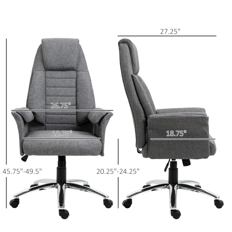 HOMCOM High Back Fabric Executive Chair with Padded Armrests, Ergonomic Home Office Chair with Headrest, Adjustable Height- Light Grey