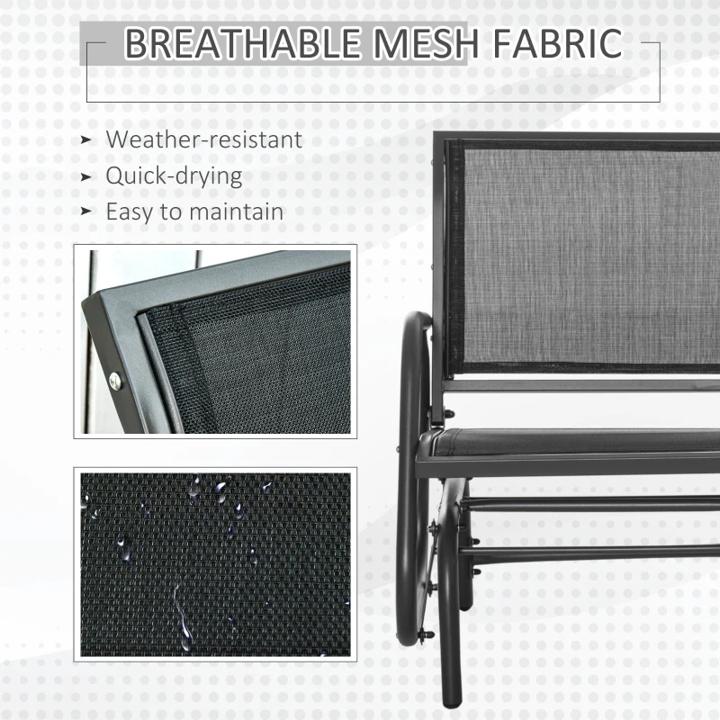 Outsunny Patio Glider Set of 2 Outdoor Glider Chair with Breathable Mesh Seat & Backrest, Armrests and Metal Frame, Black