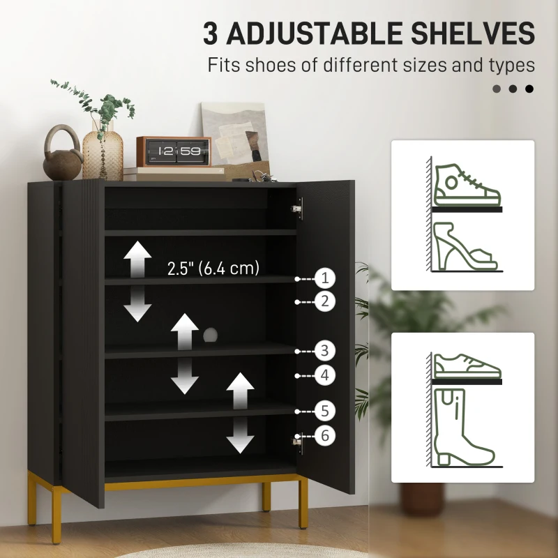 HOMCOM Shoe Storage Cabinet with Adjustable Shelves and Soft-Close Hinges, for 15-20 Pairs of Shoes, Black