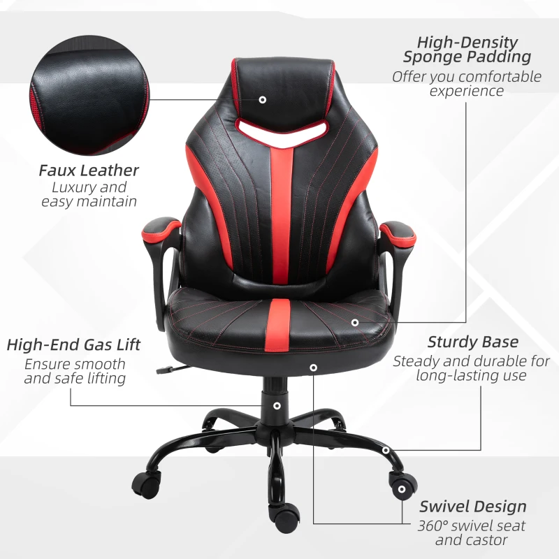 Vinsetto Racing Style Gaming Chair Ergonomic High Back Computer Office Chair PU Leather with 360° Swivel Rocking Adjustable Height Padded Armrest Red