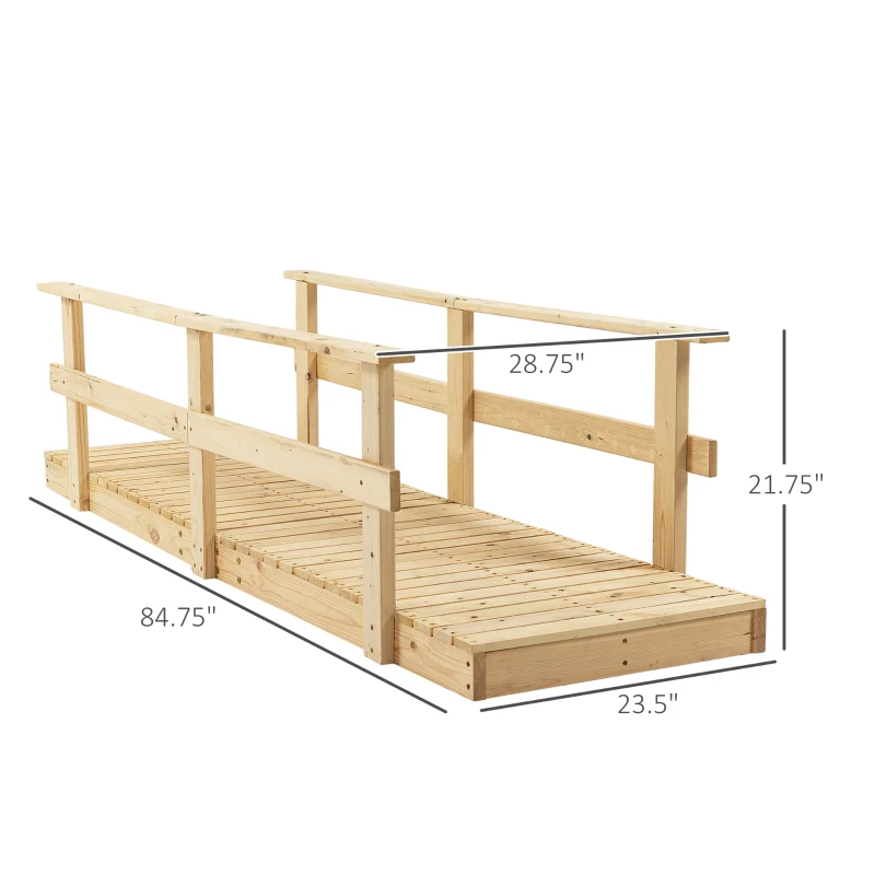 Outsunny 7' Garden Bridge Wooden Footbridge for Backyard Ponds, Creeks, Streams, Natural