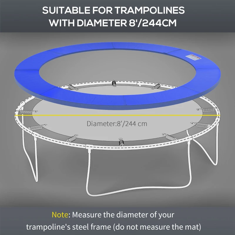 HOMCOM ⌀8ft Trampoline Pad ⌀96" Spring Safety Replacement Gym Bounce Jump Cover EPE Foam, No Holes for Pole, Blue