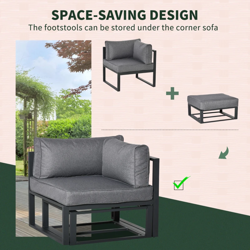 Outsunny 6 Pieces Patio Furniture Set, Space-Saving Sectional Outdoor Daybed with Aluminum Frame and Thickened Cushions, Grey