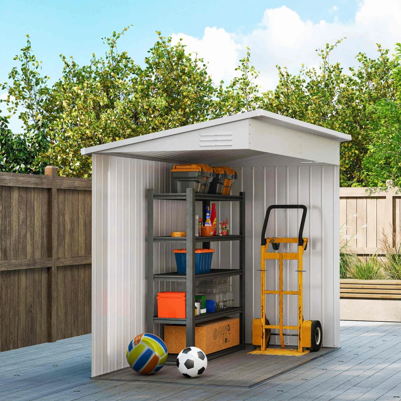 Outsunny 4' x 8' Lean to Garden Storage Shed, Outdoor Metal Tool House with Lockable Door Vents for Backyard Patio Lawn, Light Gray