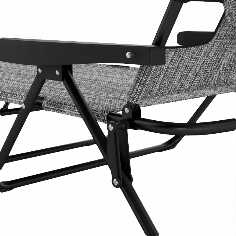 Outsunny Folding Lounge Chair w/ Reclining Back, Mixed Grey