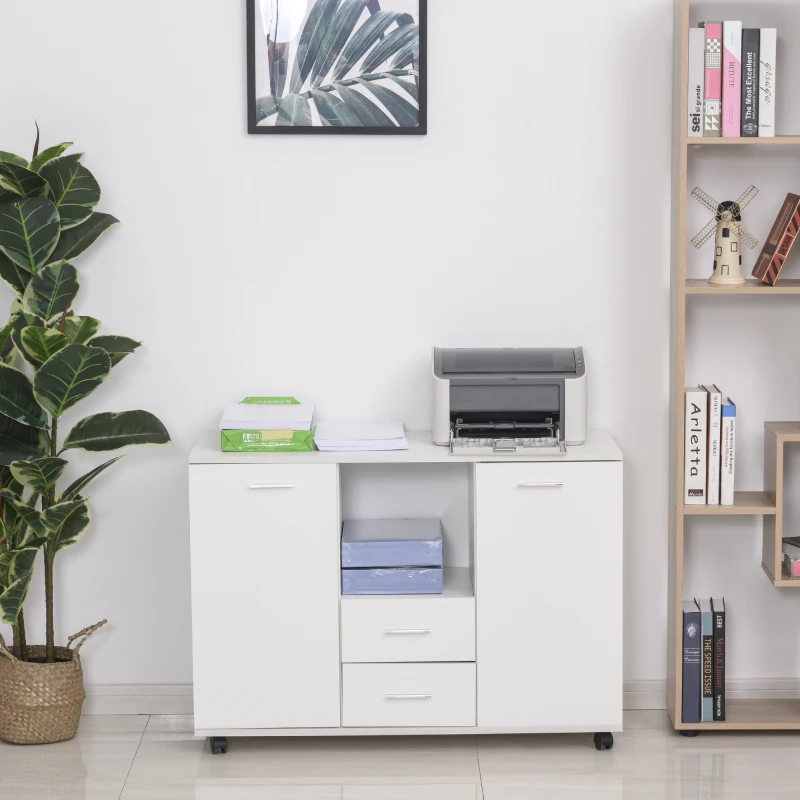 Vinsetto Multifunction Office Filing Cabinet Printer Stand with 2 Drawers, 2 Shelves, & Smooth Counter Surface, White