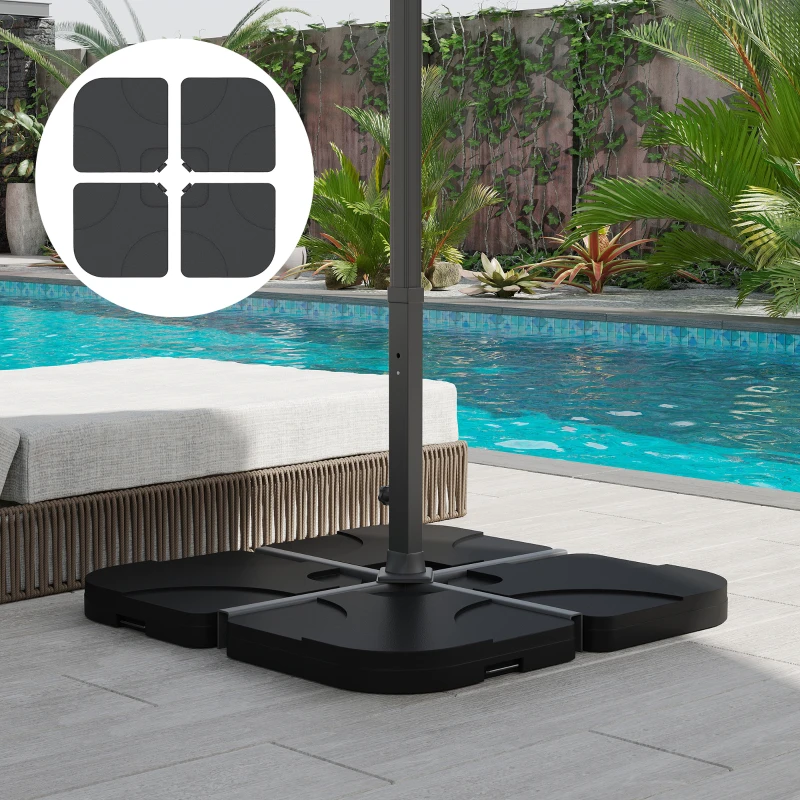 Outsunny 4 Pcs Cantilever Patio Umbrella Base Stand, Outdoor Offset Umbrella Weight Plates, 158 lb Sand or 60 Liter  Water, Black