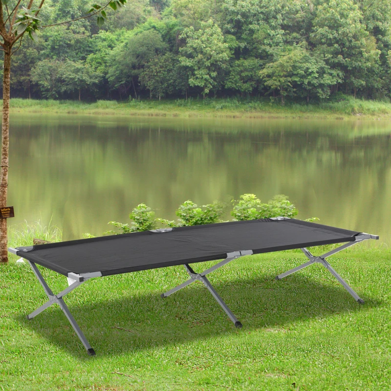 Outsunny Folding Camping Cot Portable Outdoor Sleeping Bed w/ Carrying Bag Black