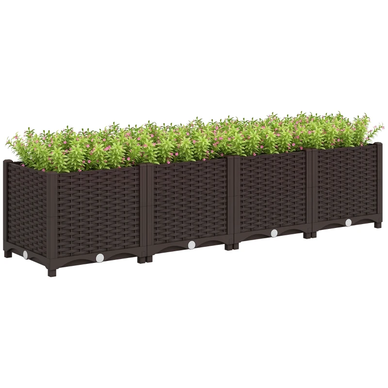 Outsunny Plastic Raised Garden Bed, 5 x 1 x 1 ft Outdoor Flower Box with Drainage Holes for Vegetables, Herbs, Brown