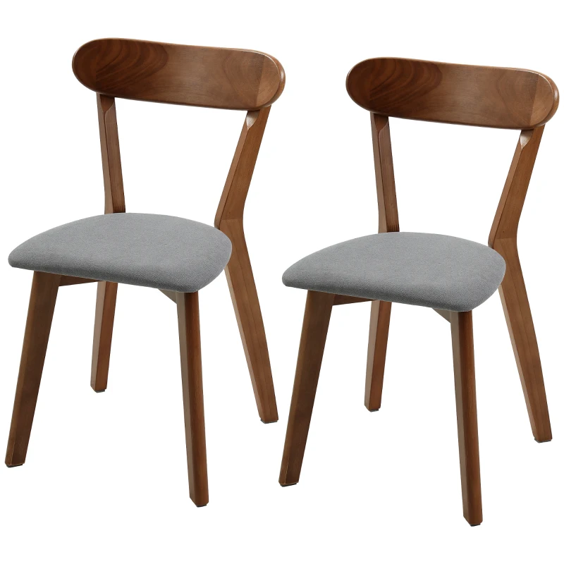 HOMCOM Dining Chairs Upholstered Linen-Look Kitchen Chairs Rubberwood Legs Set of 2 Grey and Brown