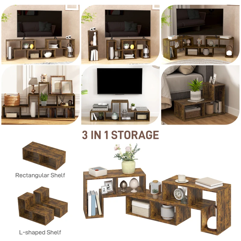 HOMCOM TV Stand for TVs up to 75", 3-Piece Modular TV Console with Open Storage Shelves, Rustic Brown