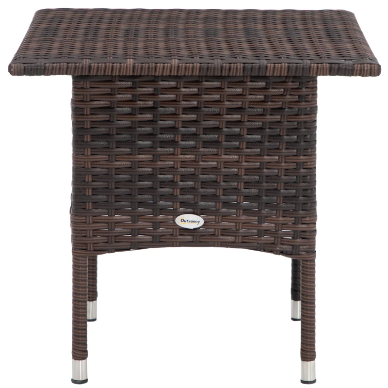 Outsunny 20" Patio Wicker Coffee Table, Outdoor Coffee Table with Plastic Board Underneath the Woven Tabletop for Patio, Garden, Balcony, Mixed Brown