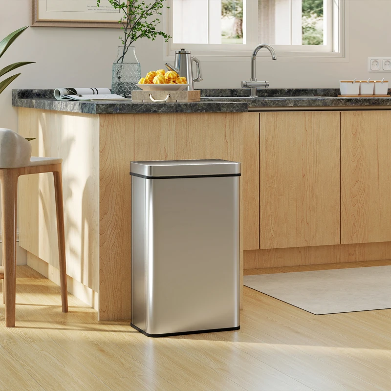 HOMCOM 15.9 Gallon (60 L) Sensor Can, Automatic Garbage Can with Soft-Close Lid, Fingerprint-Proof Stainless Steel, Silver