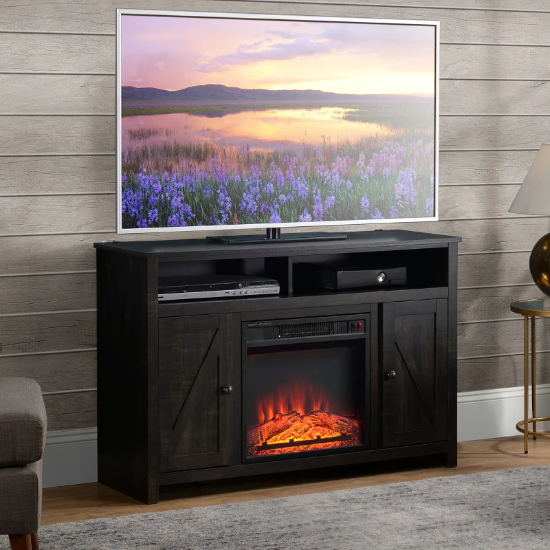 HOMCOM Electric Fireplace TV Stand for TV's up to 50" Flat Screen, Living Room Media Entertainment Console with Doors, Shelves, Cable Hole, Espresso