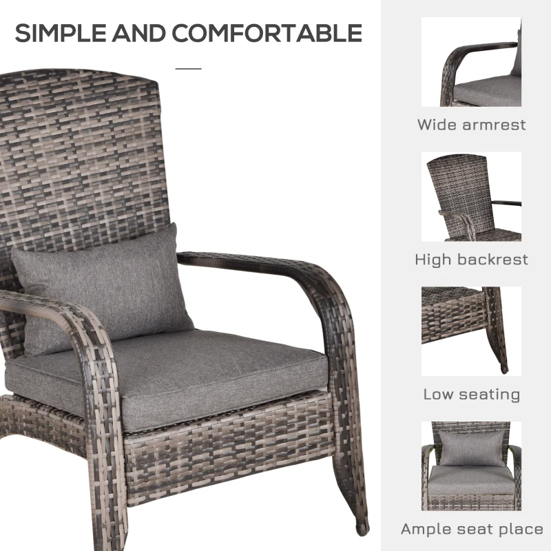 Outsunny Patio Wicker Adirondack Chair, Outdoor All-Weather Rattan Fire Pit Chair w/ Soft Cushions, Tall Curved Backrest and Comfortable Armrests for Deck or Garden, Gray