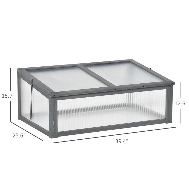 Outsunny Wooden Cold Frame Greenhouse, Mini Greenhouse with Polycarbonate Board and Solid Wood Frame, 39" x 26" x 16", Gray