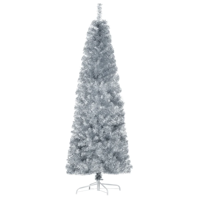HOMCOM 6' Tall Unlit Slim Douglas Fir Artificial Christmas Tree with Realistic Branches, and 618 Tips, Silver