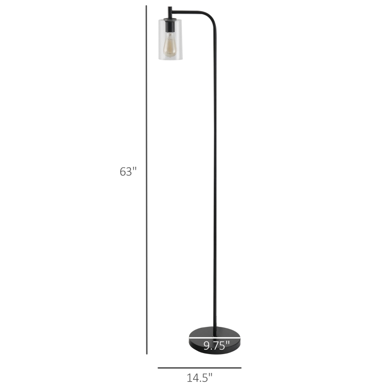 HOMCOM Modern Stylish Tall Pole Floor Lamp, Land Light with Metal Base, Cylindrical Shaped Glass Shade, Black