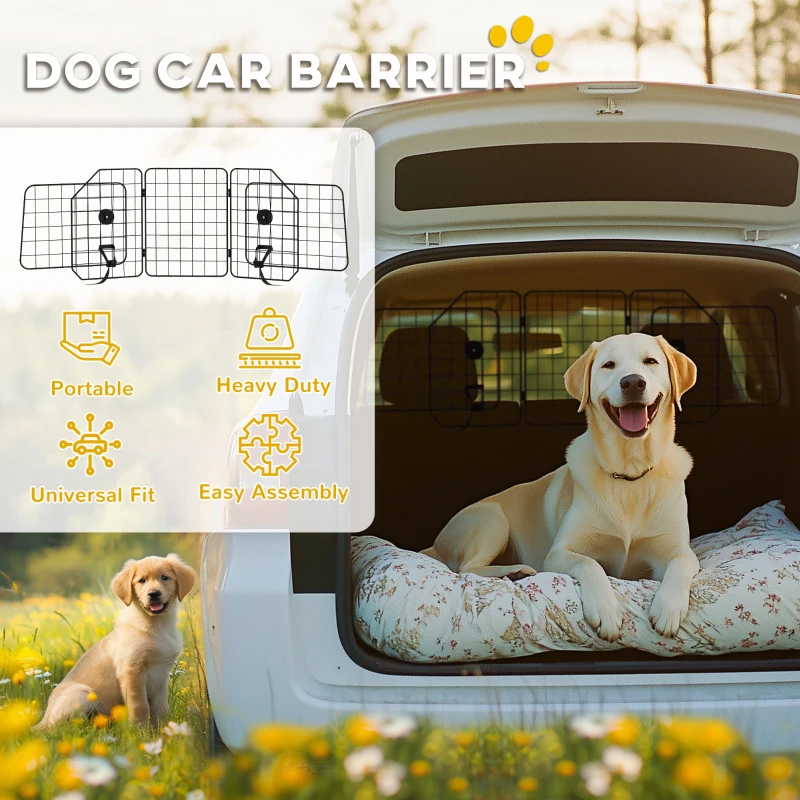 PawHut Dog Car Barrier for SUV, Adjustable Car Divider for Trunk Cargo Area, Heavy-Duty Steel Wire Mesh Barrier, Black
