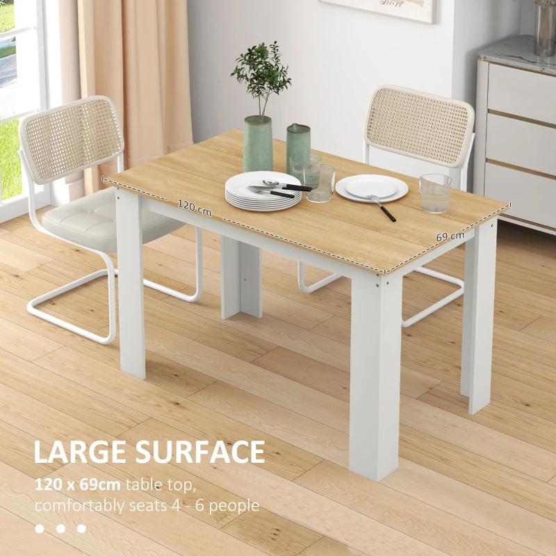 HOMCOM 47" Dining Table for 4-6 People, Modern Rectangular Kitchen Table for Dining Room, Living Room, Oak and White