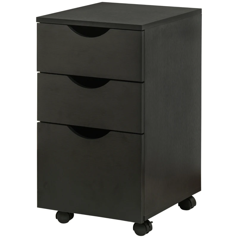HOMCOM 3 Drawer Mobile File Cabinet with Wheels, Wood Filing Cabinet for Home Office, Rolling Under Desk Cabinet, Black Wood Grain