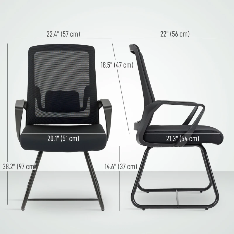 HOMCOM Desk Chair, Desk Chair No Wheels with Mesh Back, Lumbar Support, Metal Base for Reception, Conference