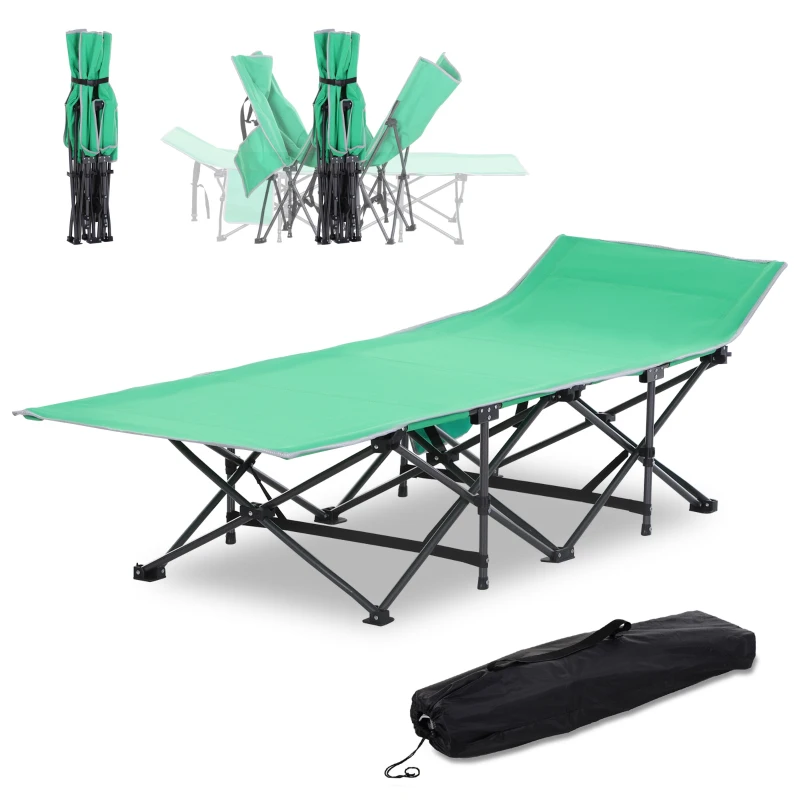 Outsunny Folding Camping Cots for Adults with Carry Bag, Side Pocket, Outdoor Portable Sleeping Bed, 330 lbs. Capacity, Green
