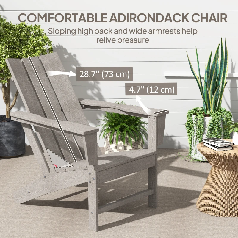 Outsunny HDPE Plastic Adirondack Chair, Muskoka Chair with High Back and Wide Armrests for Fire Pit, Patio, Porch, Dark Grey