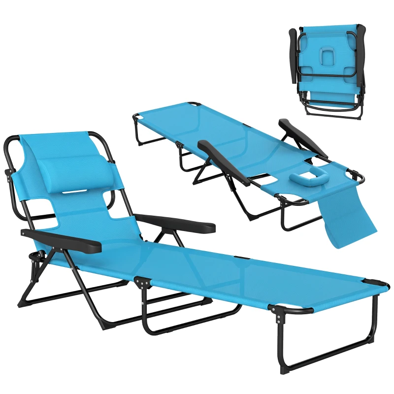 Outsunny Folding Lounge Chair w/ Reclining Back, Light Blue