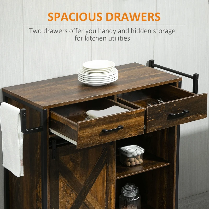 HOMCOM Rolling Kitchen Island Cart with Adjustable Shelf, Rustic Brown
