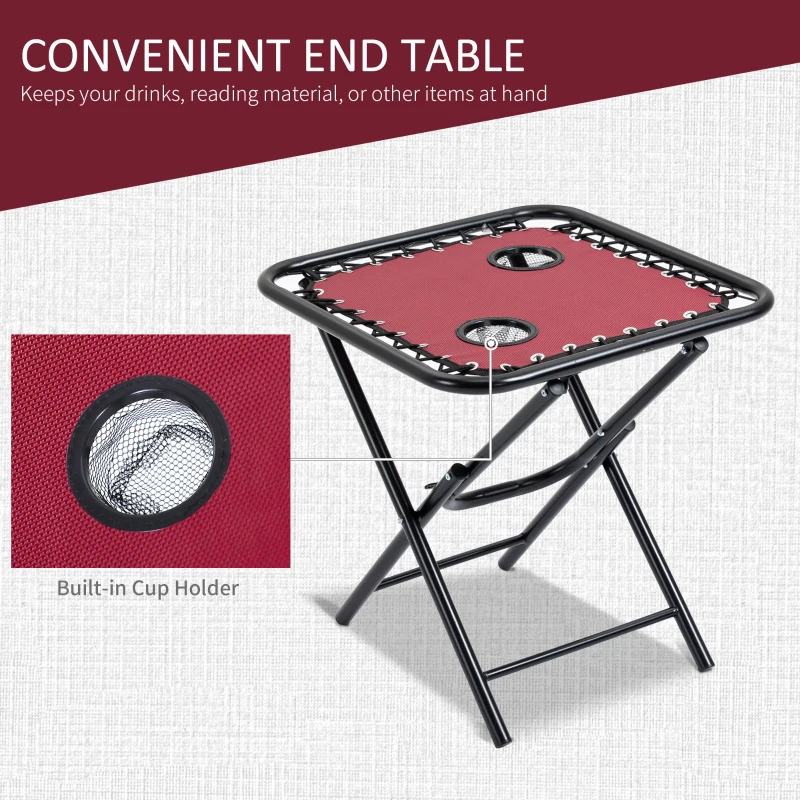 Outsunny Zero Gravity Chair Set with Side Table, Folding Reclining Chair with Cupholders & Pillows, Adjustable Lounge Chairs for Pool, Backyard, Lawn, Beach, Wine Red
