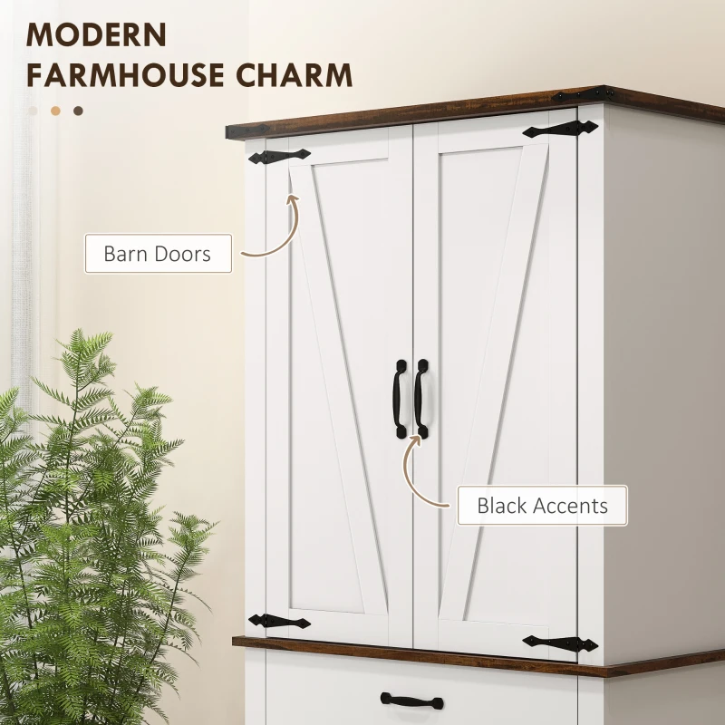 HOMCOM 71" Tall Kitchen Cabinet, Farmhouse Pantry Cabinet w/ Barn Doors, 6 Shelves w/ 2 Doors, Drawer and Adjustable Shelves, White