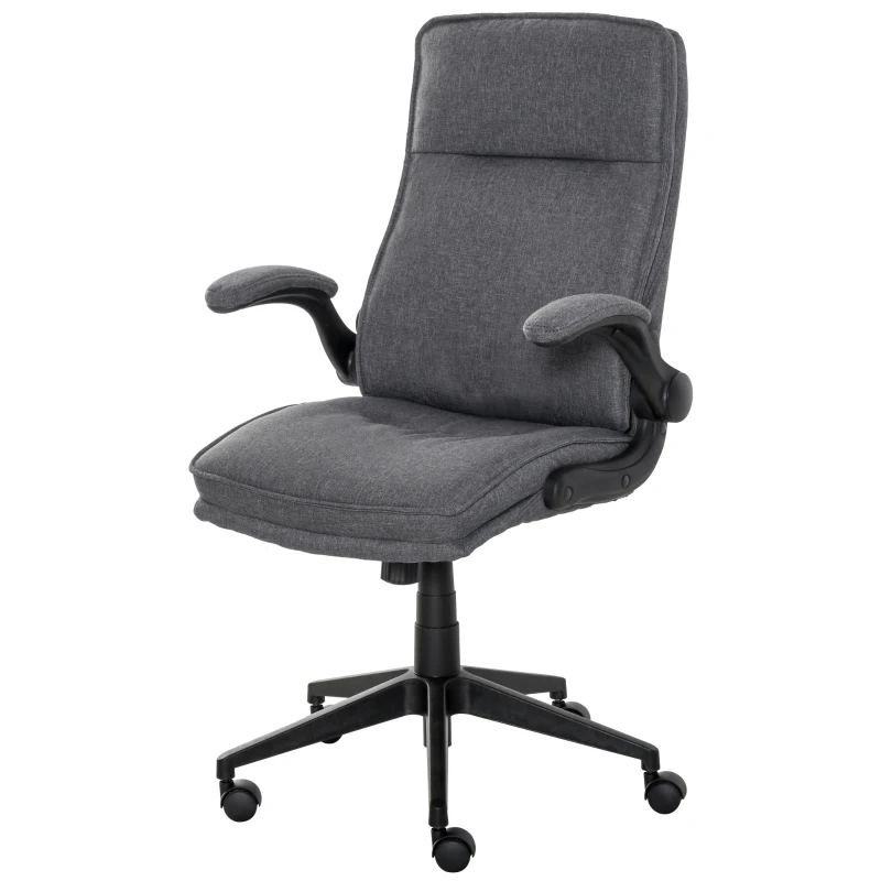 Vinsetto Ergonomic Office Chair Swivel High Back Computer Desk Chair with Adjustable Height Flip-Up Armrest, Comfy Thick Padded Cushions, Wheels, Grey