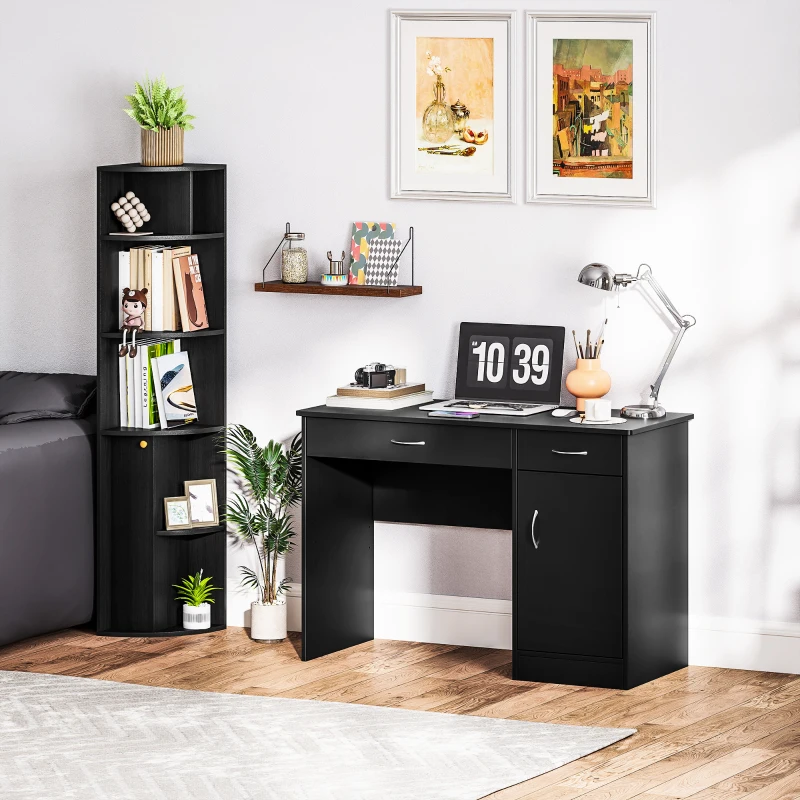 HOMCOM Computer Desk and Bookcase Set, Study Table with Adjustable Shelf, Bookshelf with Open Compartments and Cabinet, Black