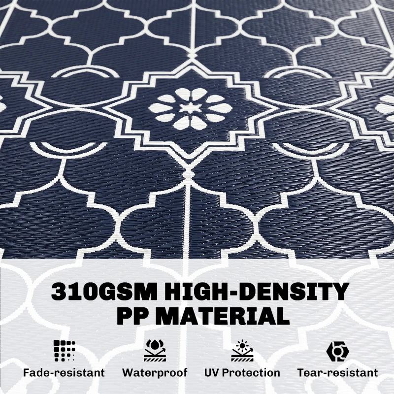 Outsunny Reversible Outdoor Rug Carpet with LED Lights, 10' x 8' PP Straw Rug with Carry Bag and Ground Stakes