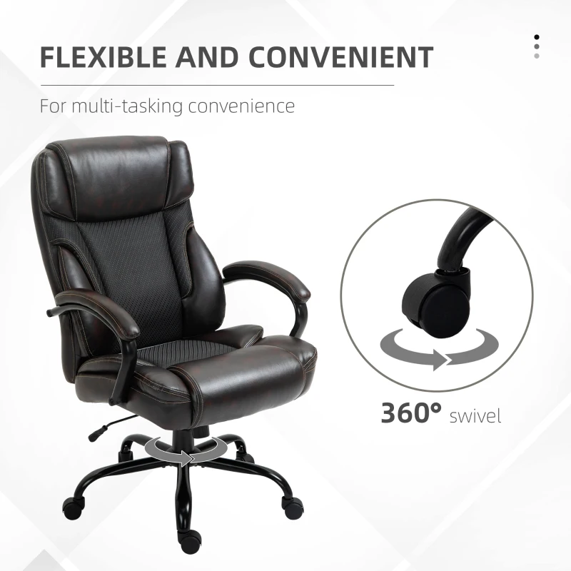 Vinsetto 484LBS Big and Tall Ergonomic Executive Office Chair with Wide Seat, High Back Adjustable Computer Task Chair Swivel PU Leather, Brown